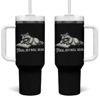 Feral But Well Read Tumbler With Handle Funny Raccoon Reading Book Lover