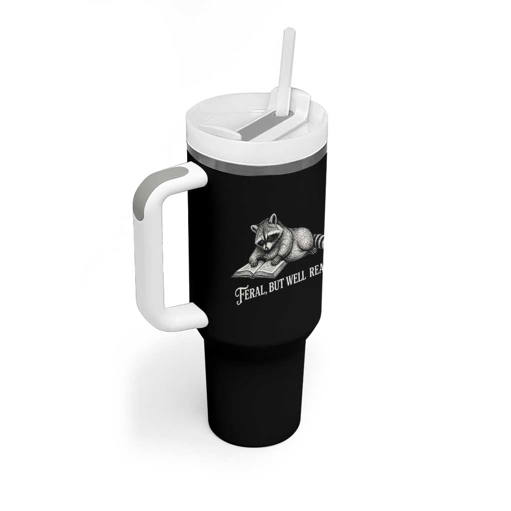 Feral But Well Read Tumbler With Handle Funny Raccoon Reading Book Lover