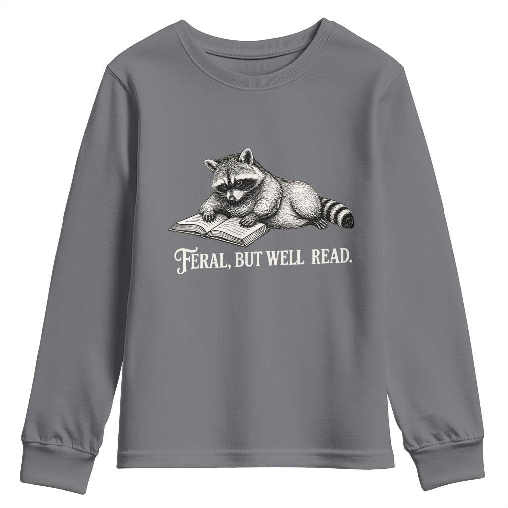 Feral But Well Read Youth Sweatshirt Funny Raccoon Reading Book Lover
