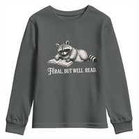 Feral But Well Read Youth Sweatshirt Funny Raccoon Reading Book Lover