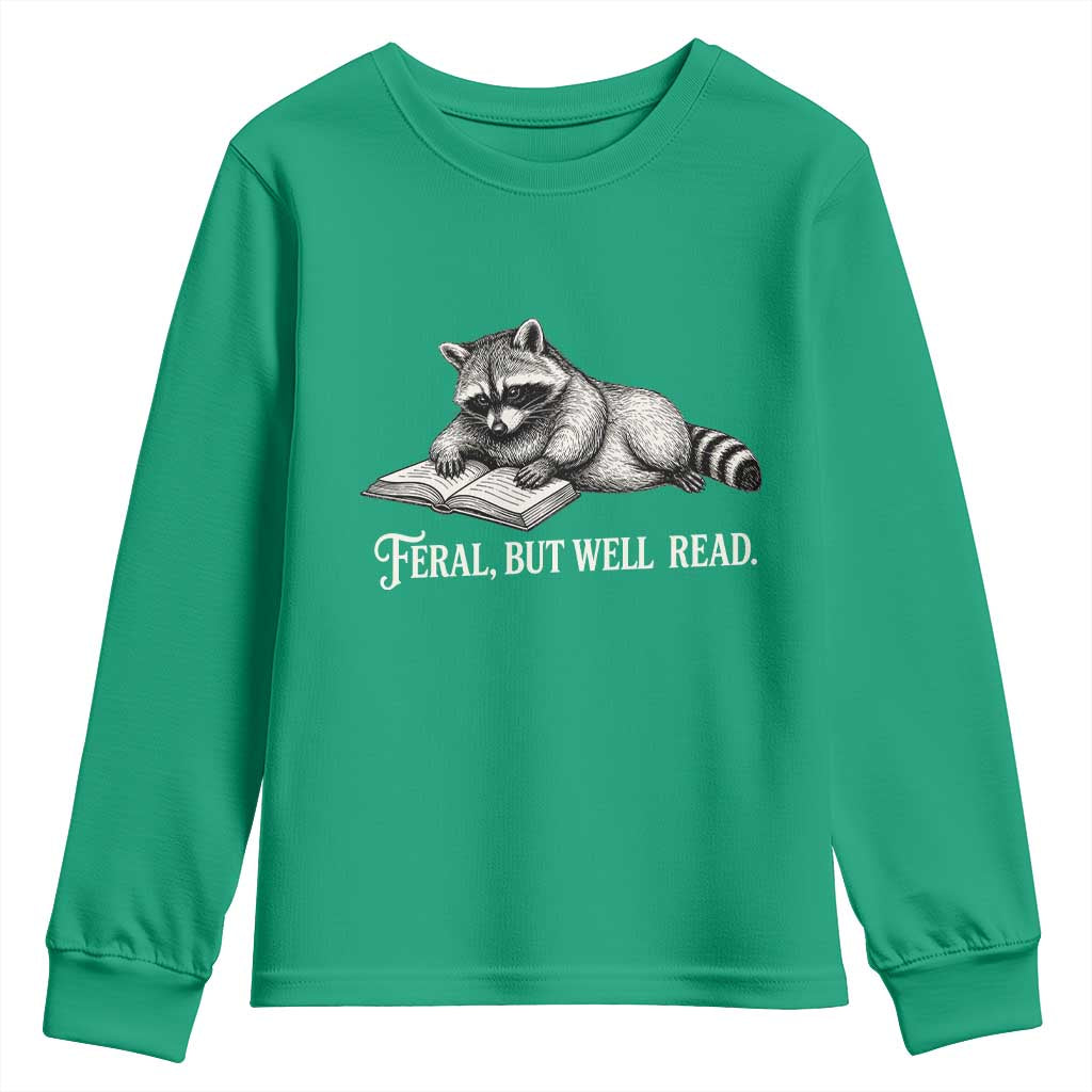 Feral But Well Read Youth Sweatshirt Funny Raccoon Reading Book Lover