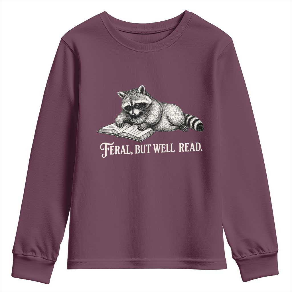 Feral But Well Read Youth Sweatshirt Funny Raccoon Reading Book Lover
