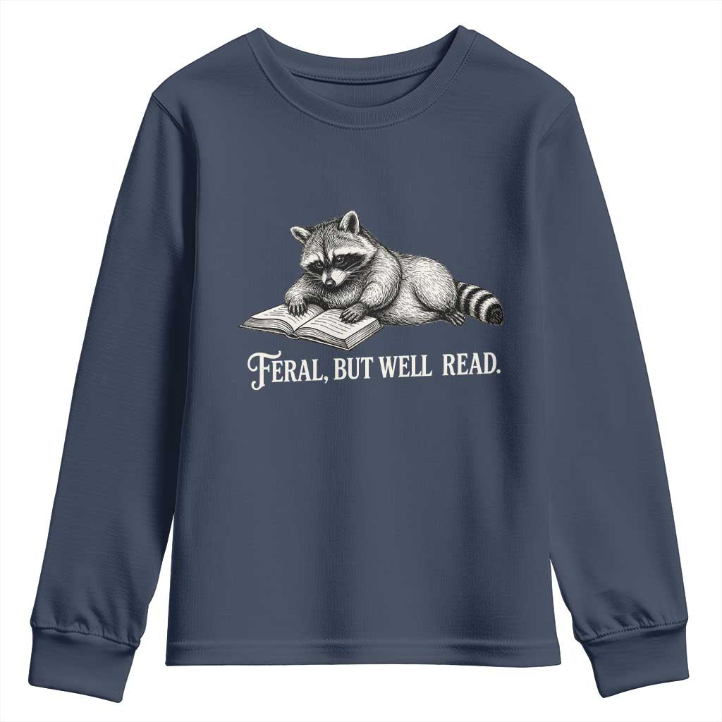 Feral But Well Read Youth Sweatshirt Funny Raccoon Reading Book Lover