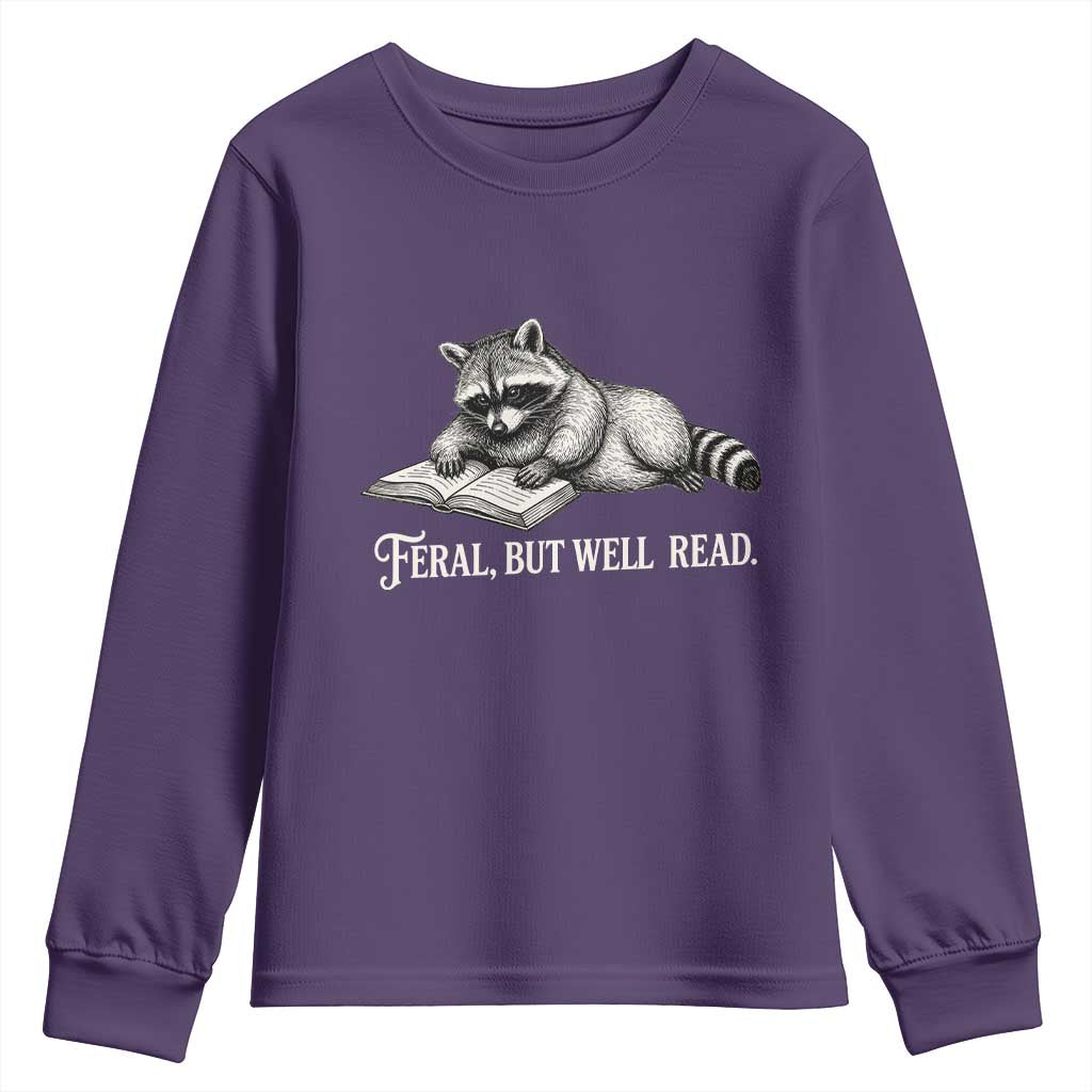 Feral But Well Read Youth Sweatshirt Funny Raccoon Reading Book Lover