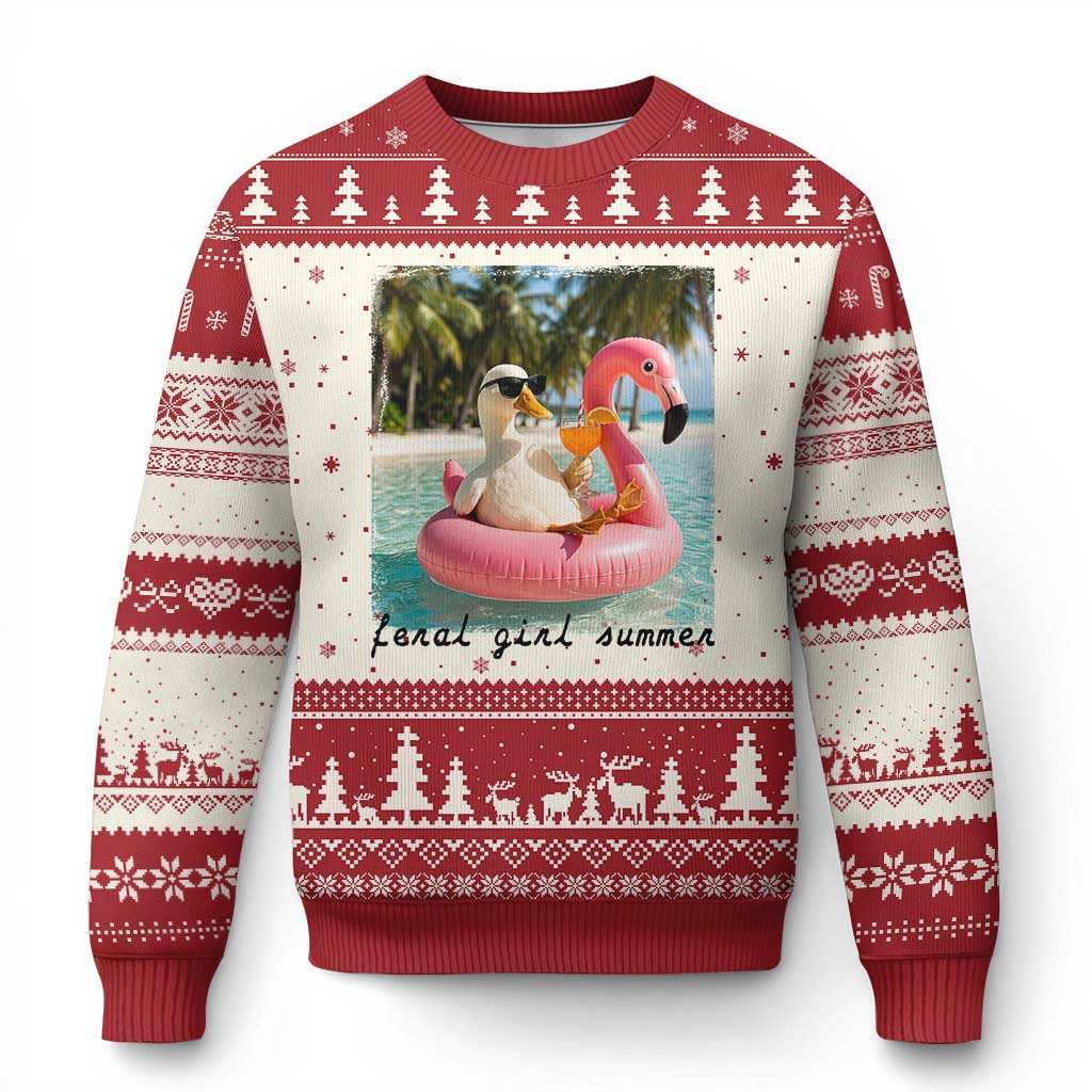 Feral Girl Summer Ugly Christmas Sweater Silly Goose Summer Beach Meme