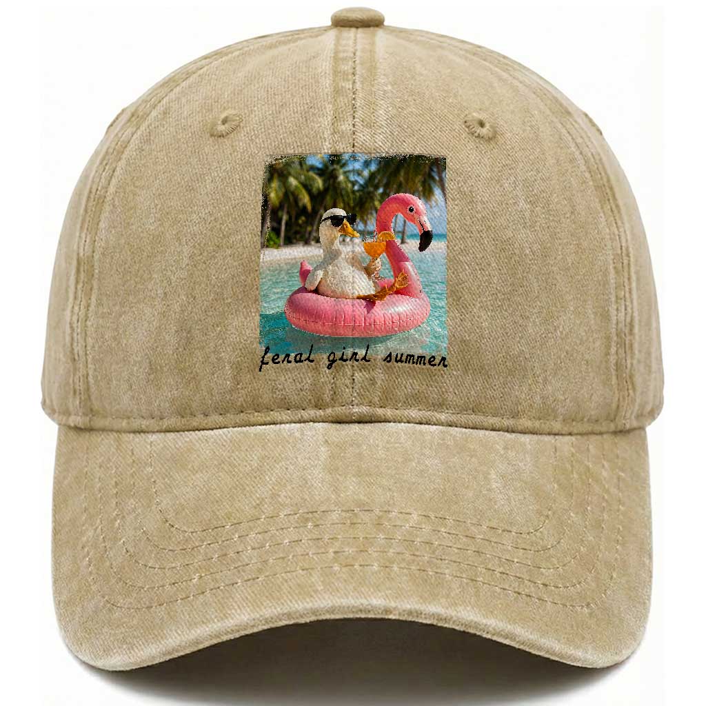 Feral Girl Summer Washed Cotton Baseball Cap Silly Goose Summer Beach Meme