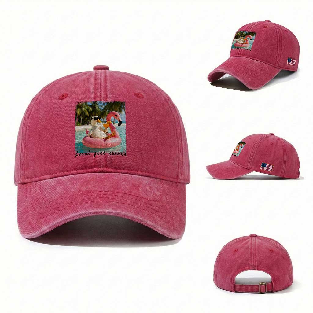 Feral Girl Summer Washed Cotton Baseball Cap Silly Goose Summer Beach Meme