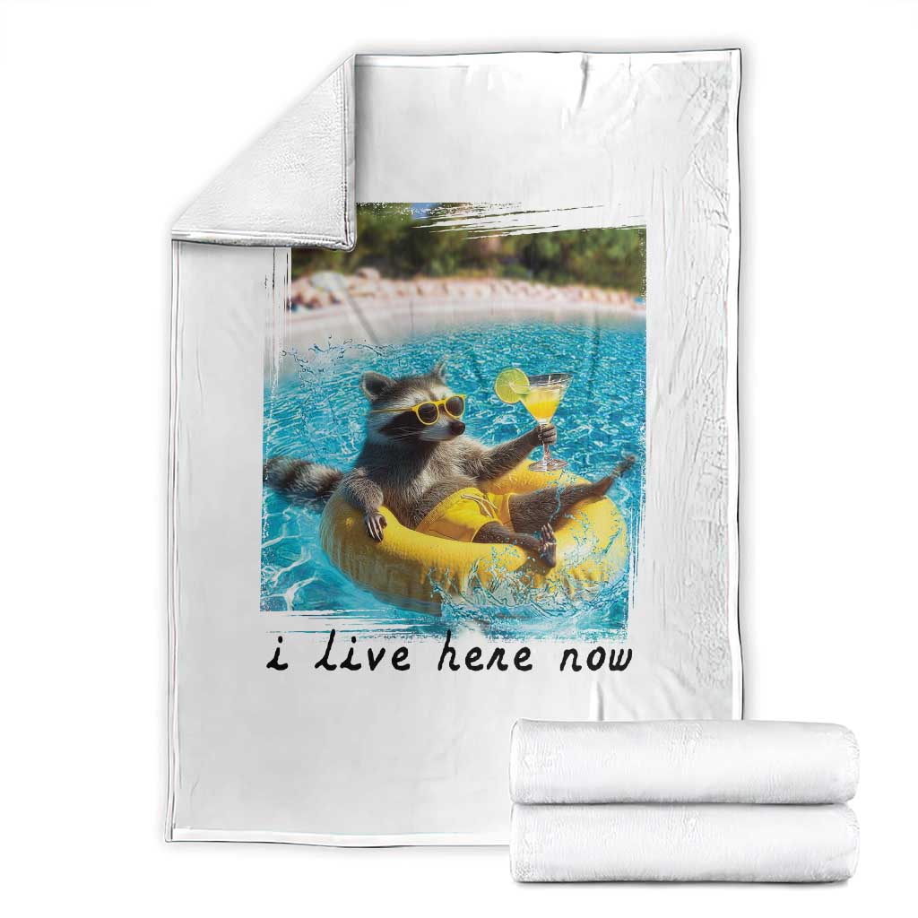I Live Here Now Raccoon Throw Blanket Funny Summer Vacation Meme