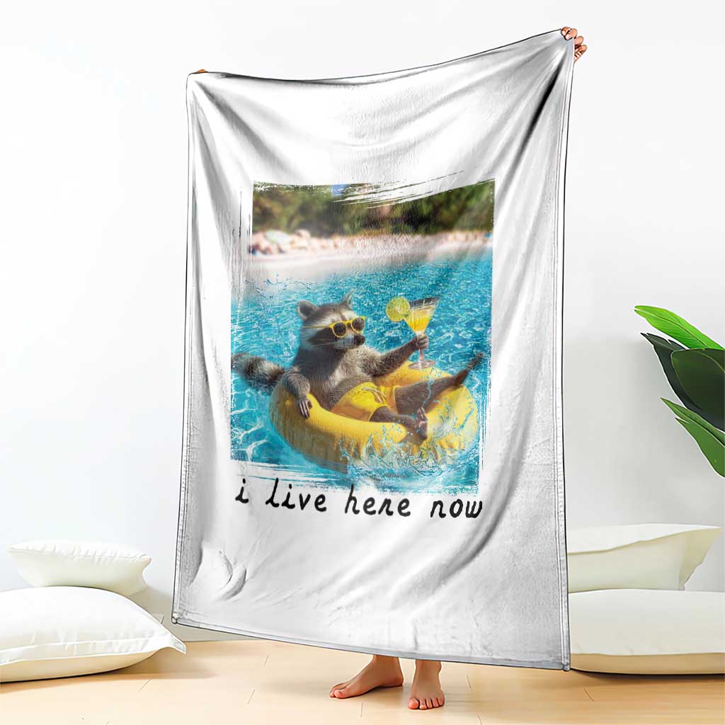 I Live Here Now Raccoon Throw Blanket Funny Summer Vacation Meme