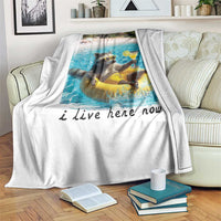I Live Here Now Raccoon Throw Blanket Funny Summer Vacation Meme