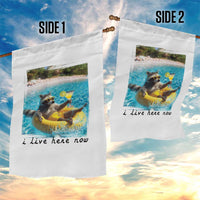 I Live Here Now Raccoon Garden Flag Funny Summer Vacation Meme