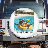 I Live Here Now Raccoon Spare Tire Cover Funny Summer Vacation Meme