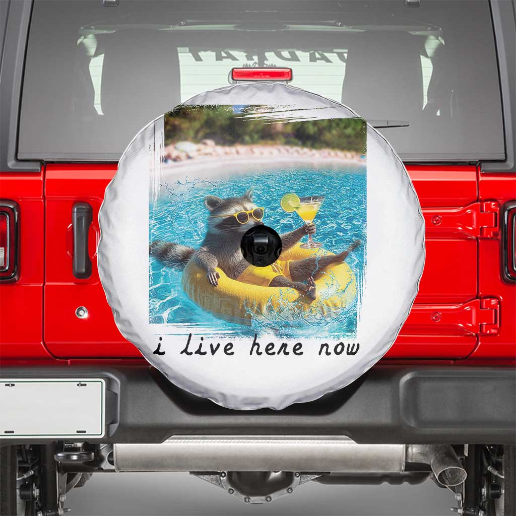 I Live Here Now Raccoon Spare Tire Cover Funny Summer Vacation Meme