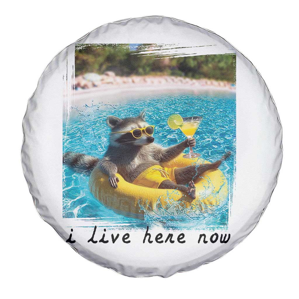 I Live Here Now Raccoon Spare Tire Cover Funny Summer Vacation Meme