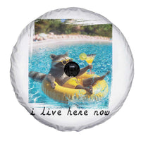 I Live Here Now Raccoon Spare Tire Cover Funny Summer Vacation Meme