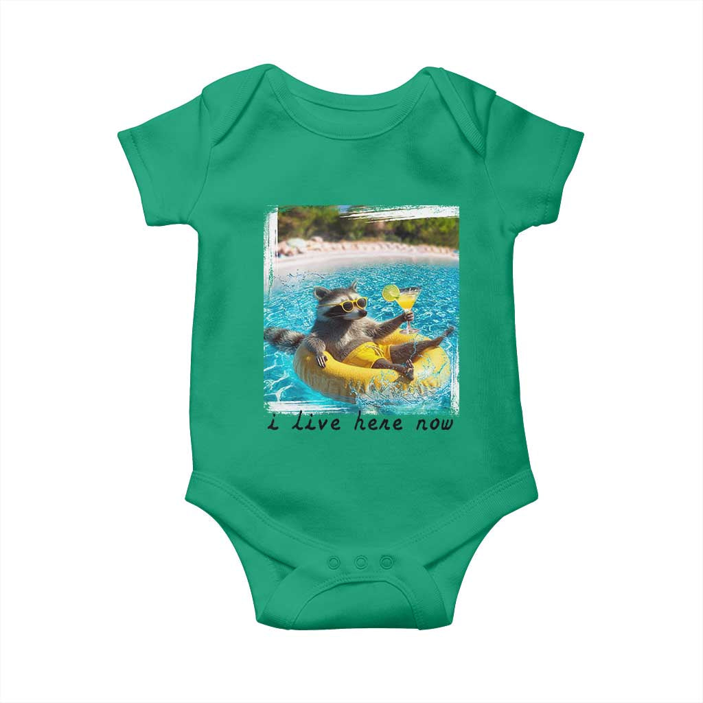 I Live Here Now Raccoon Baby Onesie Funny Summer Vacation Meme