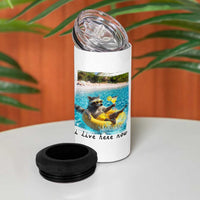 I Live Here Now Raccoon 4 in 1 Can Cooler Tumbler Funny Summer Vacation Meme