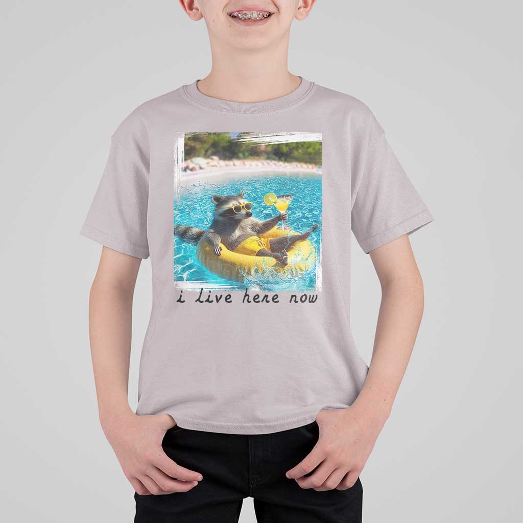 I Live Here Now Raccoon T Shirt For Kid Funny Summer Vacation Meme