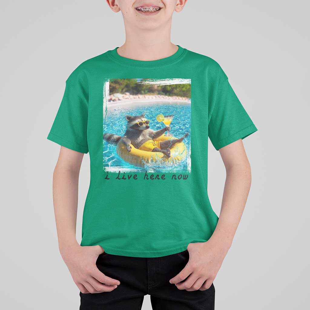 I Live Here Now Raccoon T Shirt For Kid Funny Summer Vacation Meme