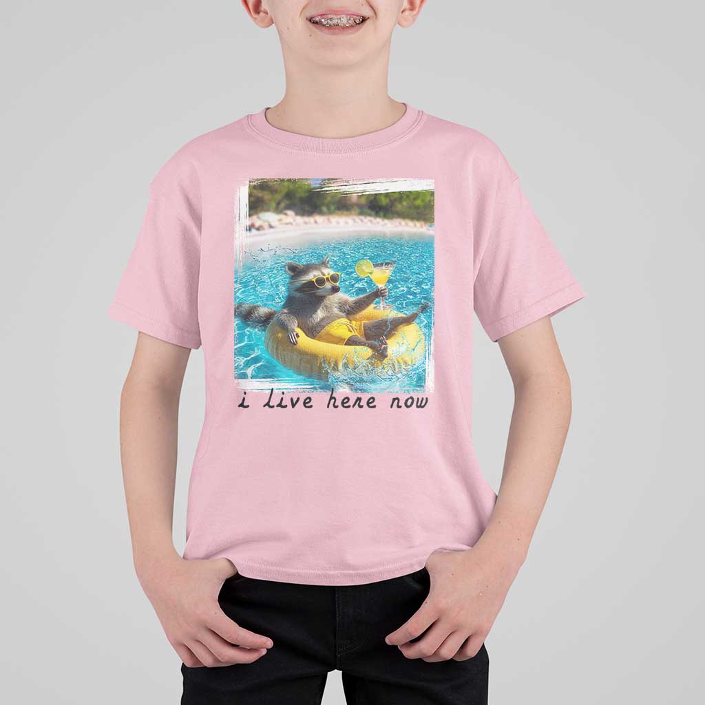 I Live Here Now Raccoon T Shirt For Kid Funny Summer Vacation Meme