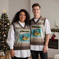 I Live Here Now Raccoon V-Neck Knit Sweater Vest Funny Summer Vacation Meme