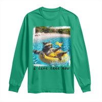 I Live Here Now Raccoon Long Sleeve Shirt Funny Summer Vacation Meme