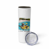 I Live Here Now Raccoon Skinny Tumbler Funny Summer Vacation Meme
