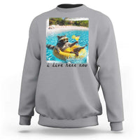 I Live Here Now Raccoon Sweatshirt Funny Summer Vacation Meme