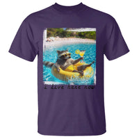 I Live Here Now Raccoon T Shirt Funny Summer Vacation Meme
