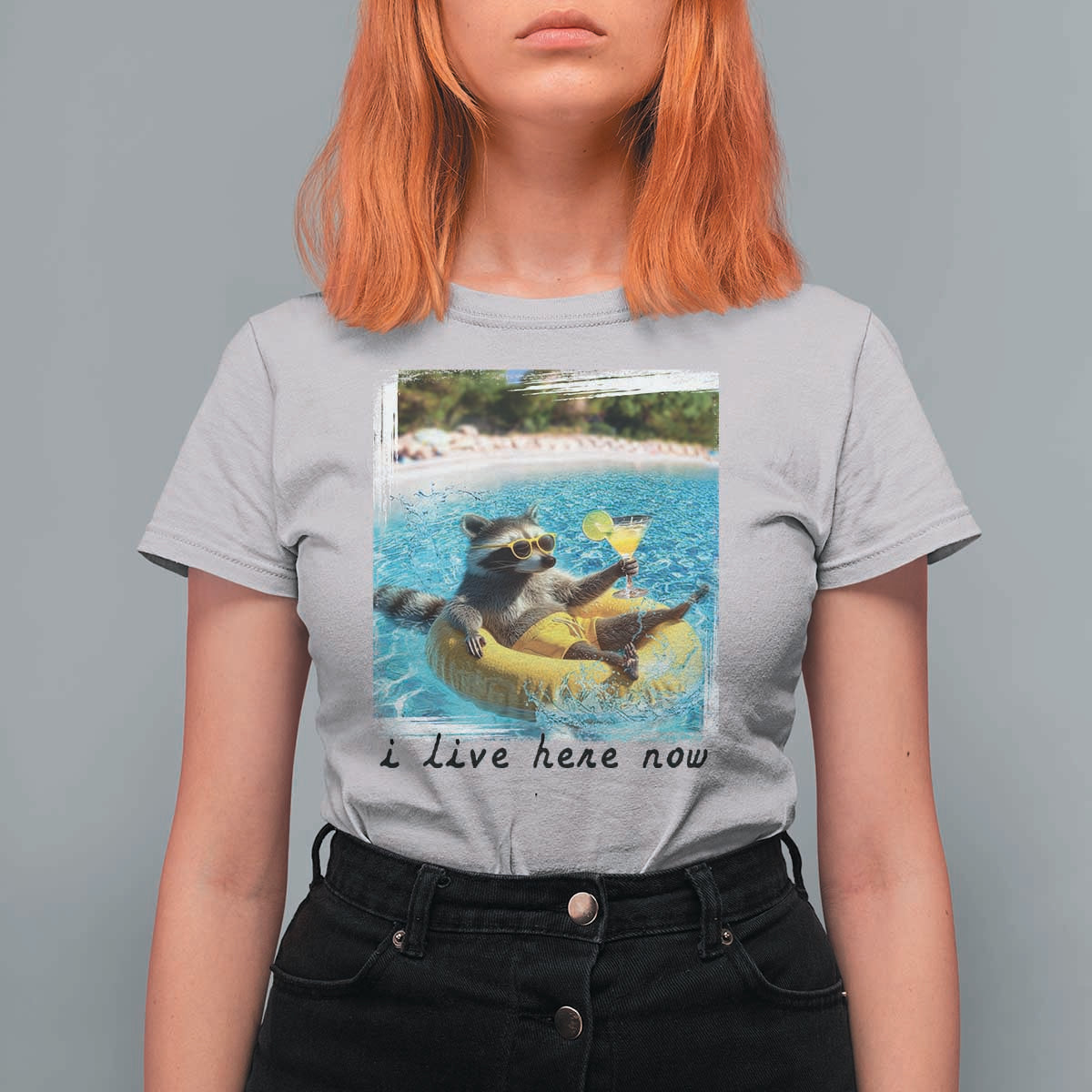 I Live Here Now Raccoon T Shirt For Women Funny Summer Vacation Meme