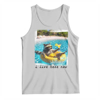 I Live Here Now Raccoon Tank Top Funny Summer Vacation Meme