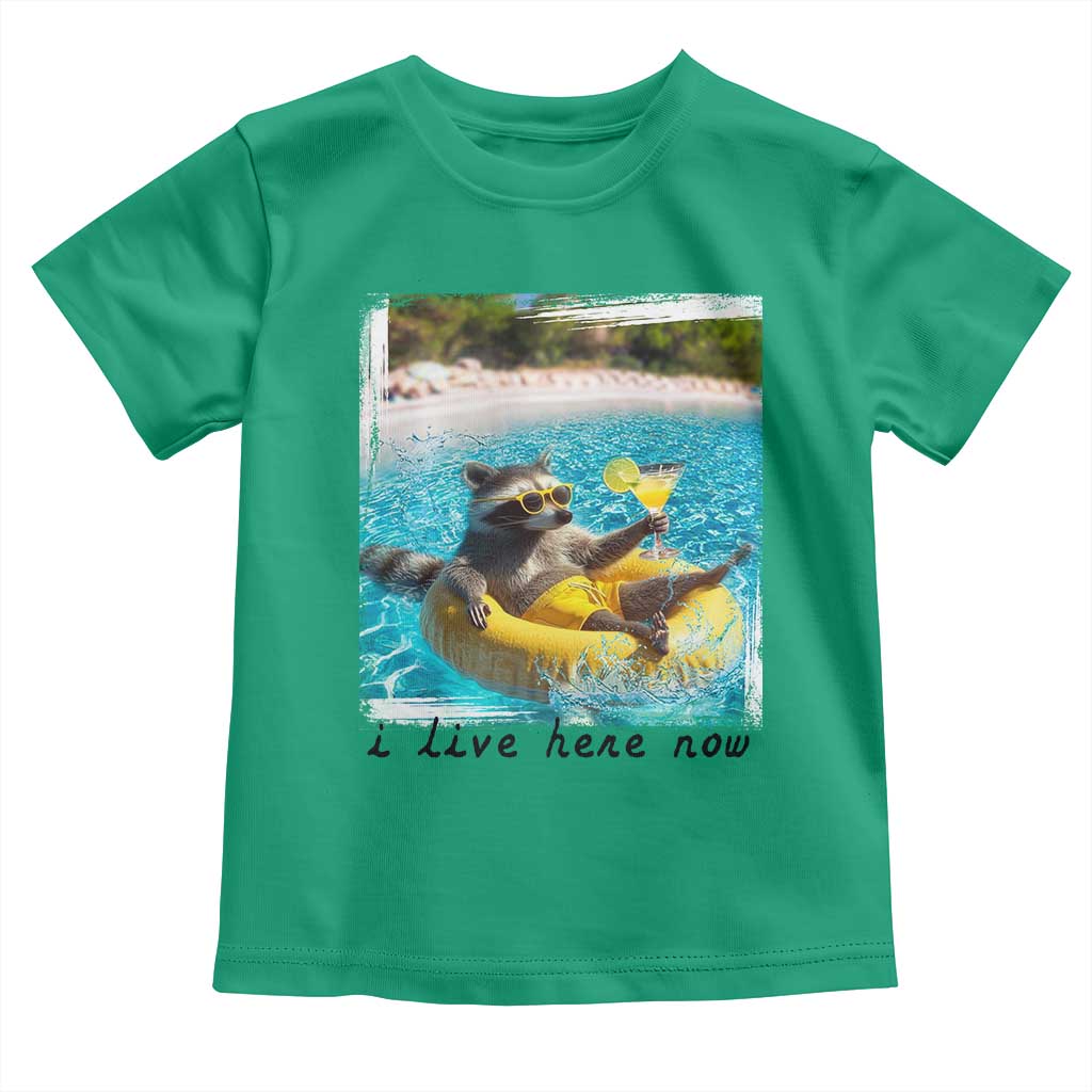 I Live Here Now Raccoon Toddler T Shirt Funny Summer Vacation Meme
