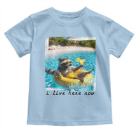 I Live Here Now Raccoon Toddler T Shirt Funny Summer Vacation Meme