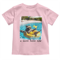 I Live Here Now Raccoon Toddler T Shirt Funny Summer Vacation Meme