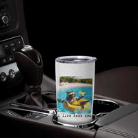 I Live Here Now Raccoon Tumbler Cup Funny Summer Vacation Meme