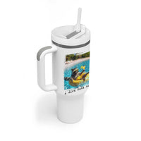 I Live Here Now Raccoon Tumbler With Handle Funny Summer Vacation Meme