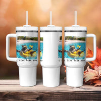 I Live Here Now Raccoon Tumbler With Handle Funny Summer Vacation Meme
