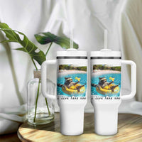 I Live Here Now Raccoon Tumbler With Handle Funny Summer Vacation Meme