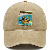 I Live Here Now Raccoon Washed Cotton Baseball Cap Funny Summer Vacation Meme