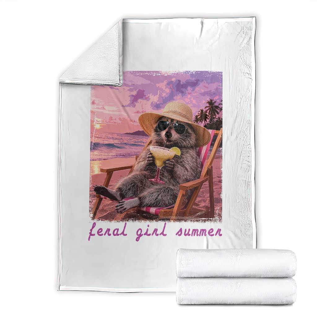 Feral Girl Summer Throw Blanket Funny Raccoon Summer Beach Meme