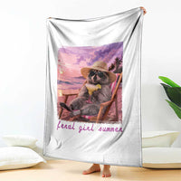 Feral Girl Summer Throw Blanket Funny Raccoon Summer Beach Meme