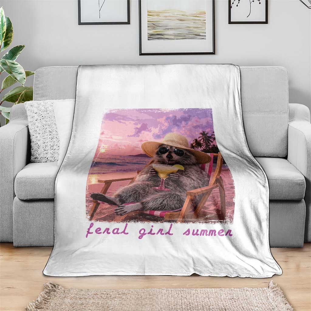 Feral Girl Summer Throw Blanket Funny Raccoon Summer Beach Meme