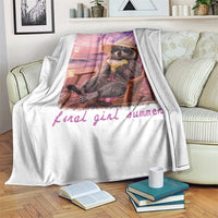 Feral Girl Summer Throw Blanket Funny Raccoon Summer Beach Meme