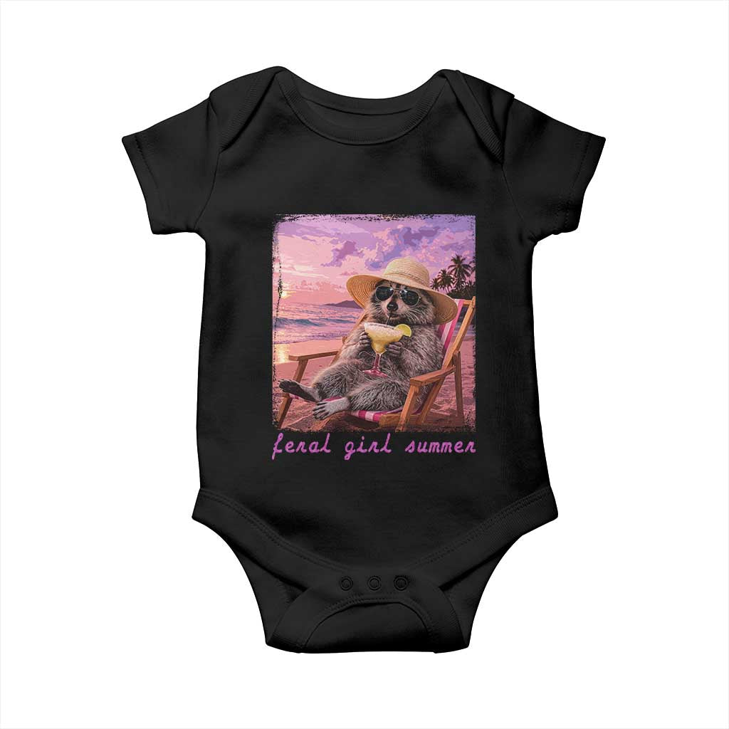 Feral Girl Summer Baby Onesie Funny Raccoon Summer Beach Meme