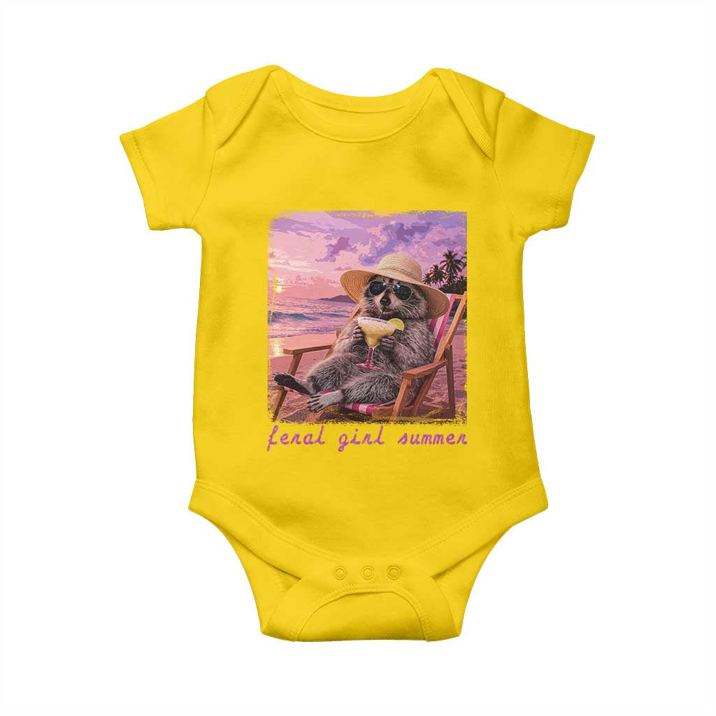 Feral Girl Summer Baby Onesie Funny Raccoon Summer Beach Meme