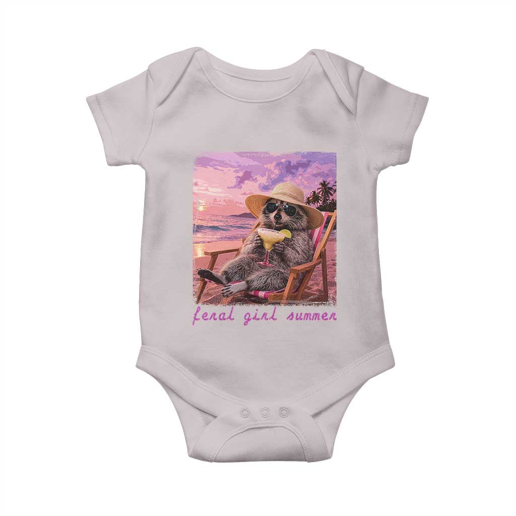 Feral Girl Summer Baby Onesie Funny Raccoon Summer Beach Meme