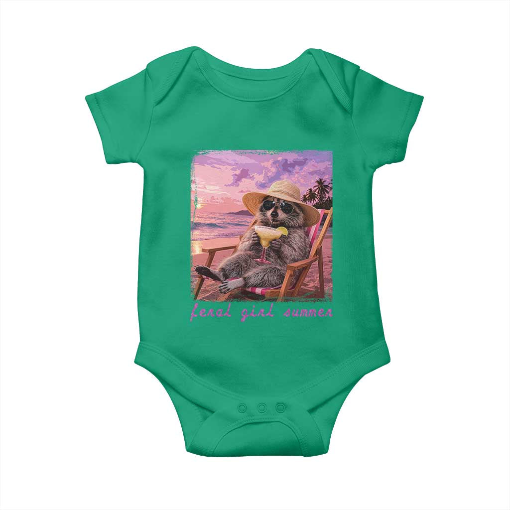 Feral Girl Summer Baby Onesie Funny Raccoon Summer Beach Meme