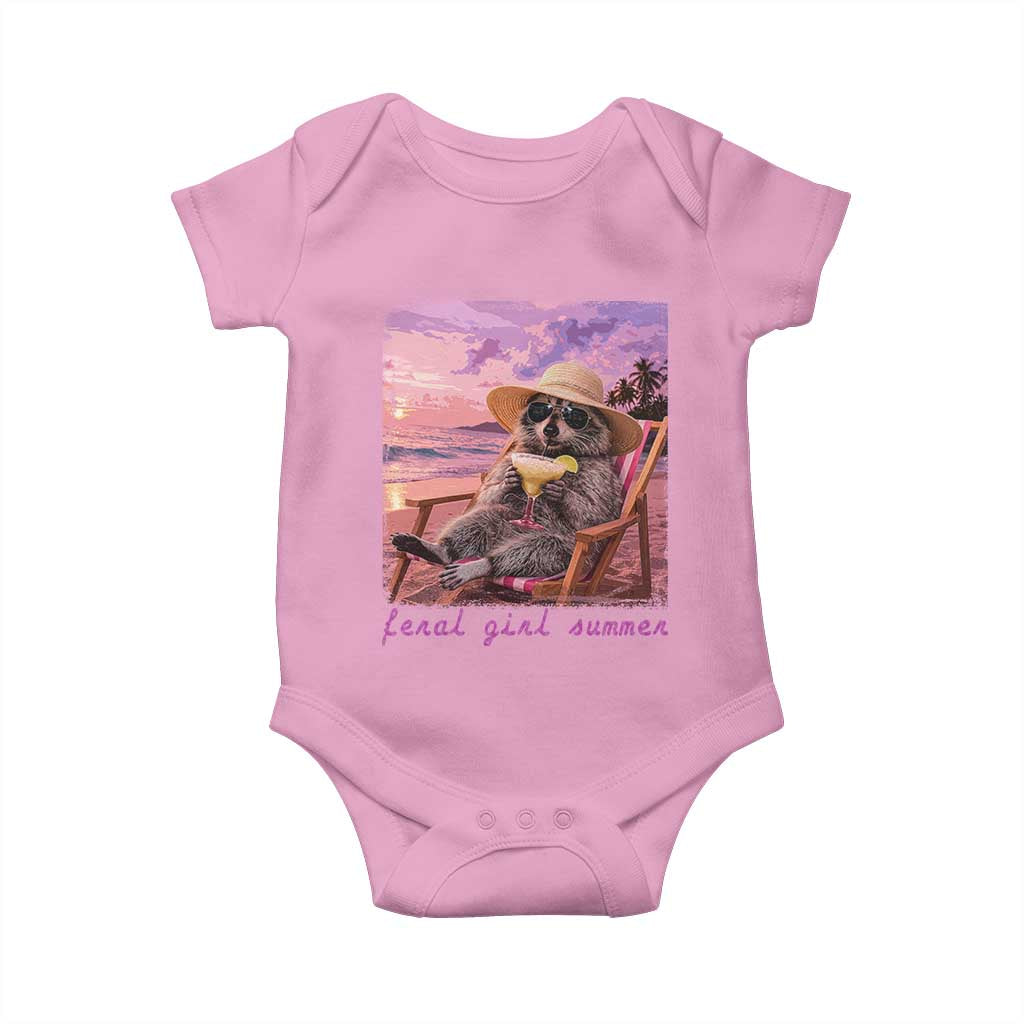 Feral Girl Summer Baby Onesie Funny Raccoon Summer Beach Meme