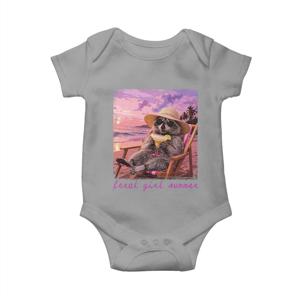 Feral Girl Summer Baby Onesie Funny Raccoon Summer Beach Meme