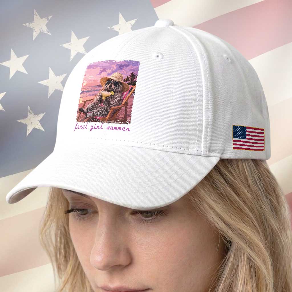 Feral Girl Summer Baseball Cap Funny Raccoon Summer Beach Meme